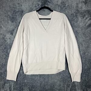 The Reset Sweater Womens Medium Beige 100% Wool V-Neck Raglan Lightweight Knit